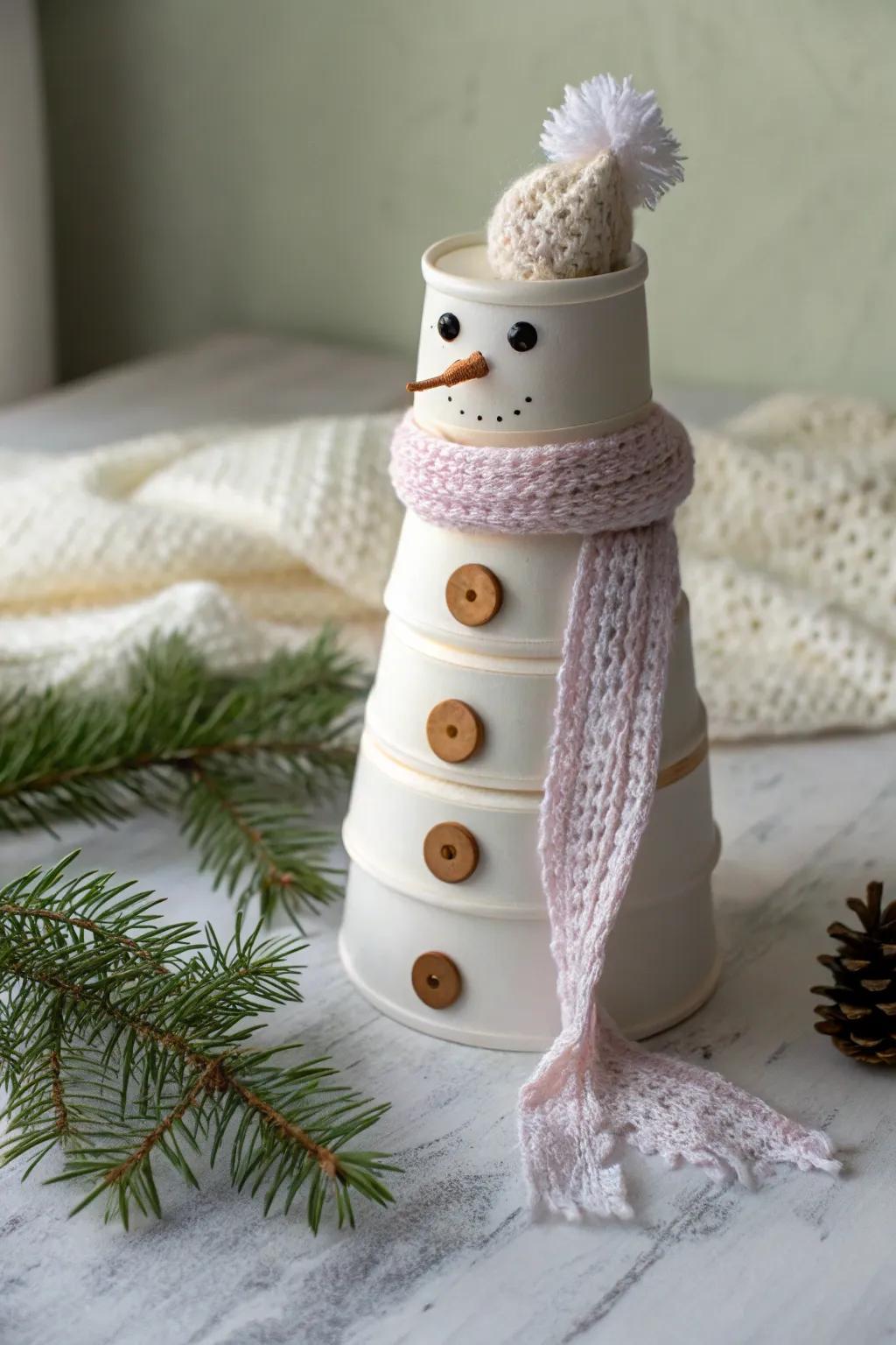 Embrace the magic of winter with this minimalist K-cup snowman, a perfect blend of simplicity and charm.