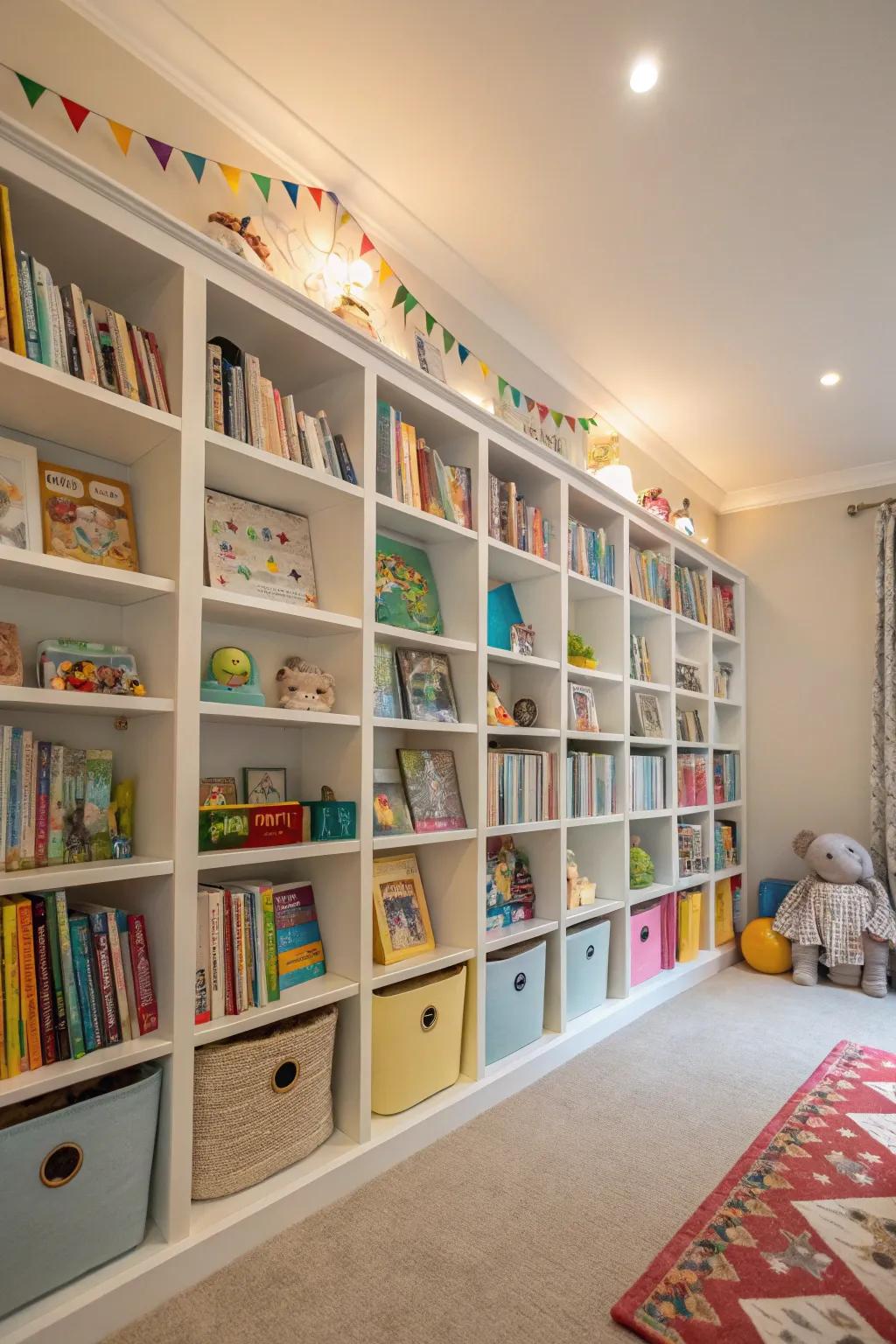 A statement book wall that blends storage with style.