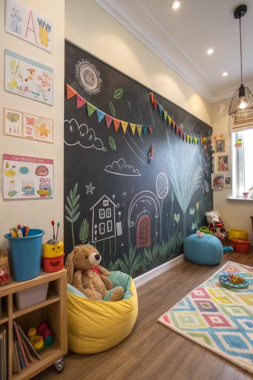 A chalkboard wall offers endless creative possibilities.