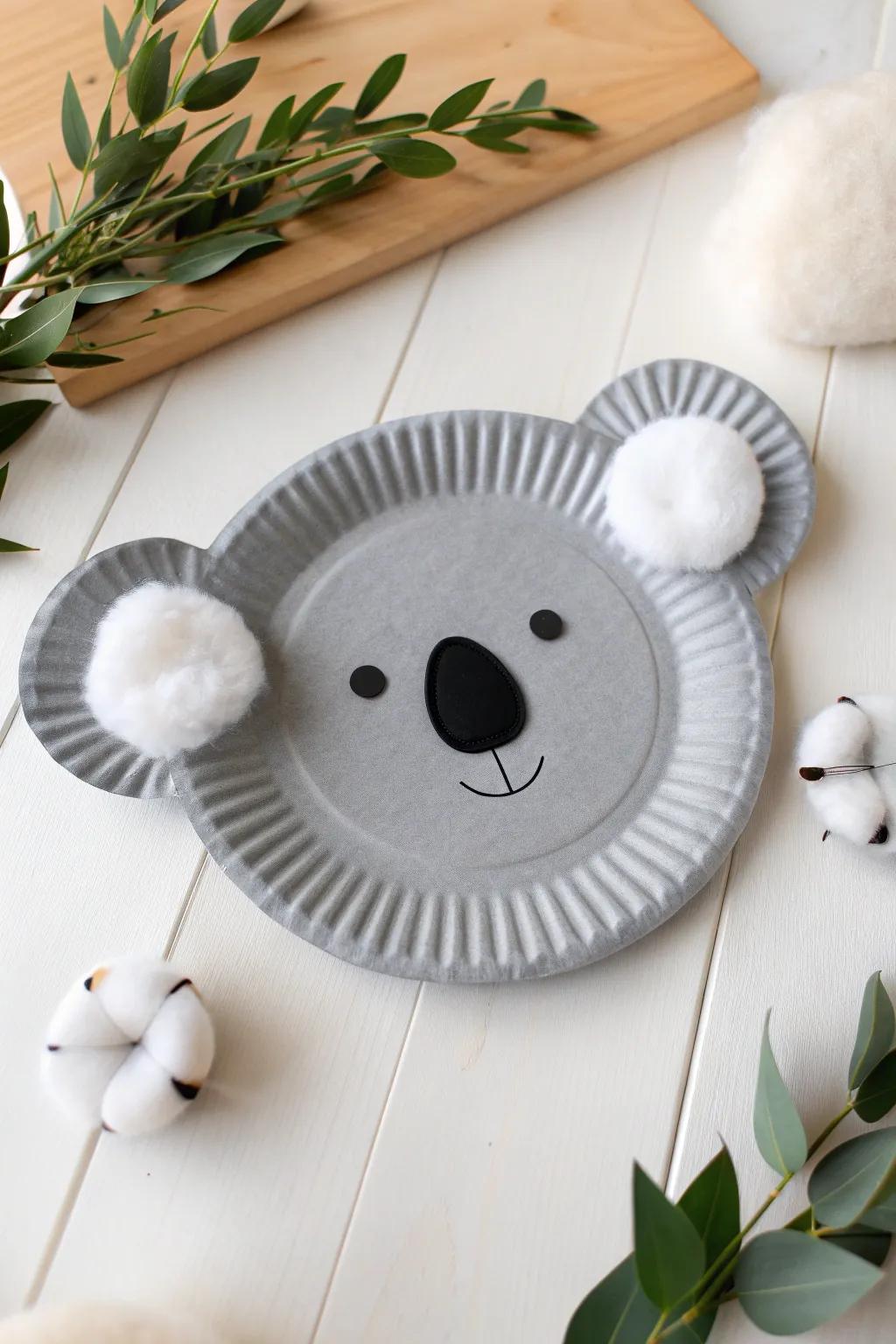 Craft a charming koala face with simple elegance—perfect for adding a whimsical touch to your minimalist decor!
