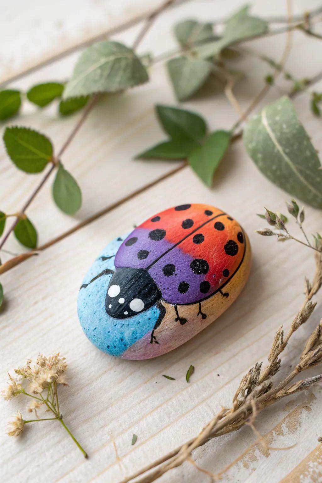 Add a splash of color to your garden with a vibrant rainbow ladybug rock!