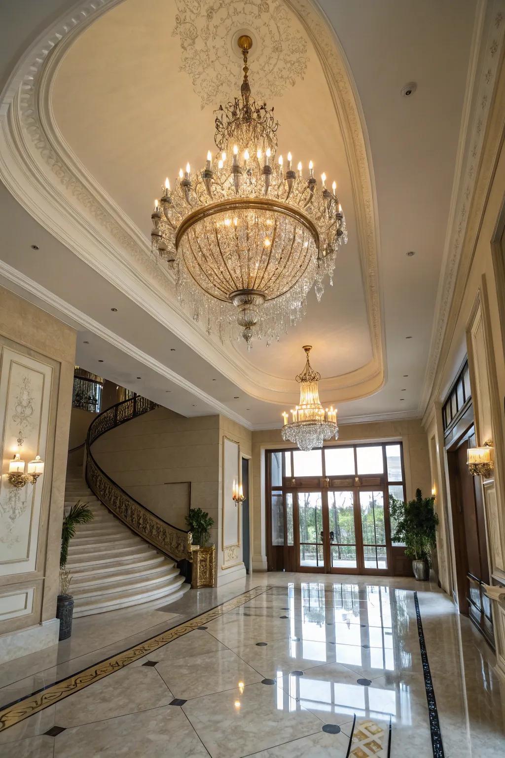 A chandelier adds elegance and serves as a stunning focal point.