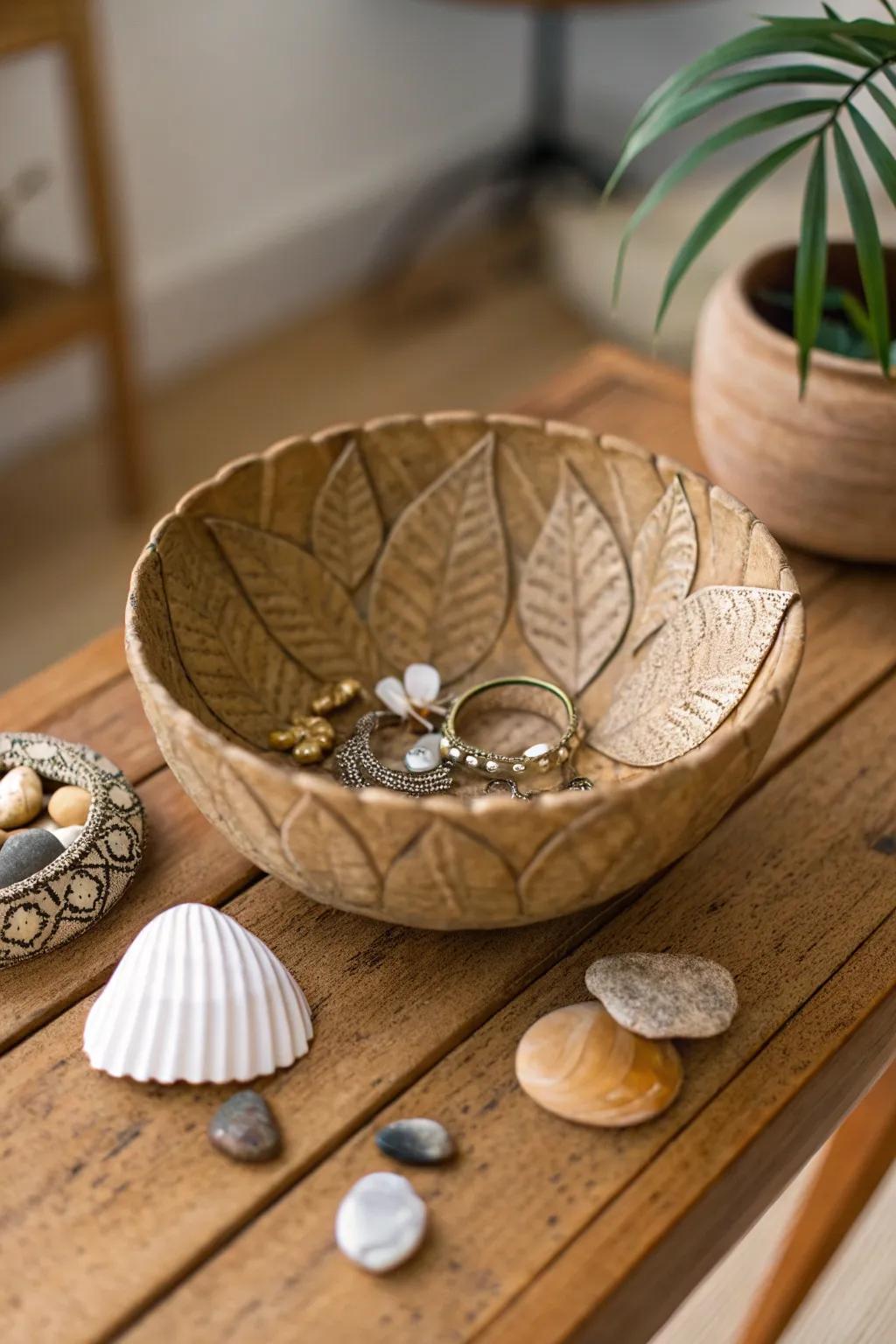 A decorative leaf bowl adding a touch of nature to your home.