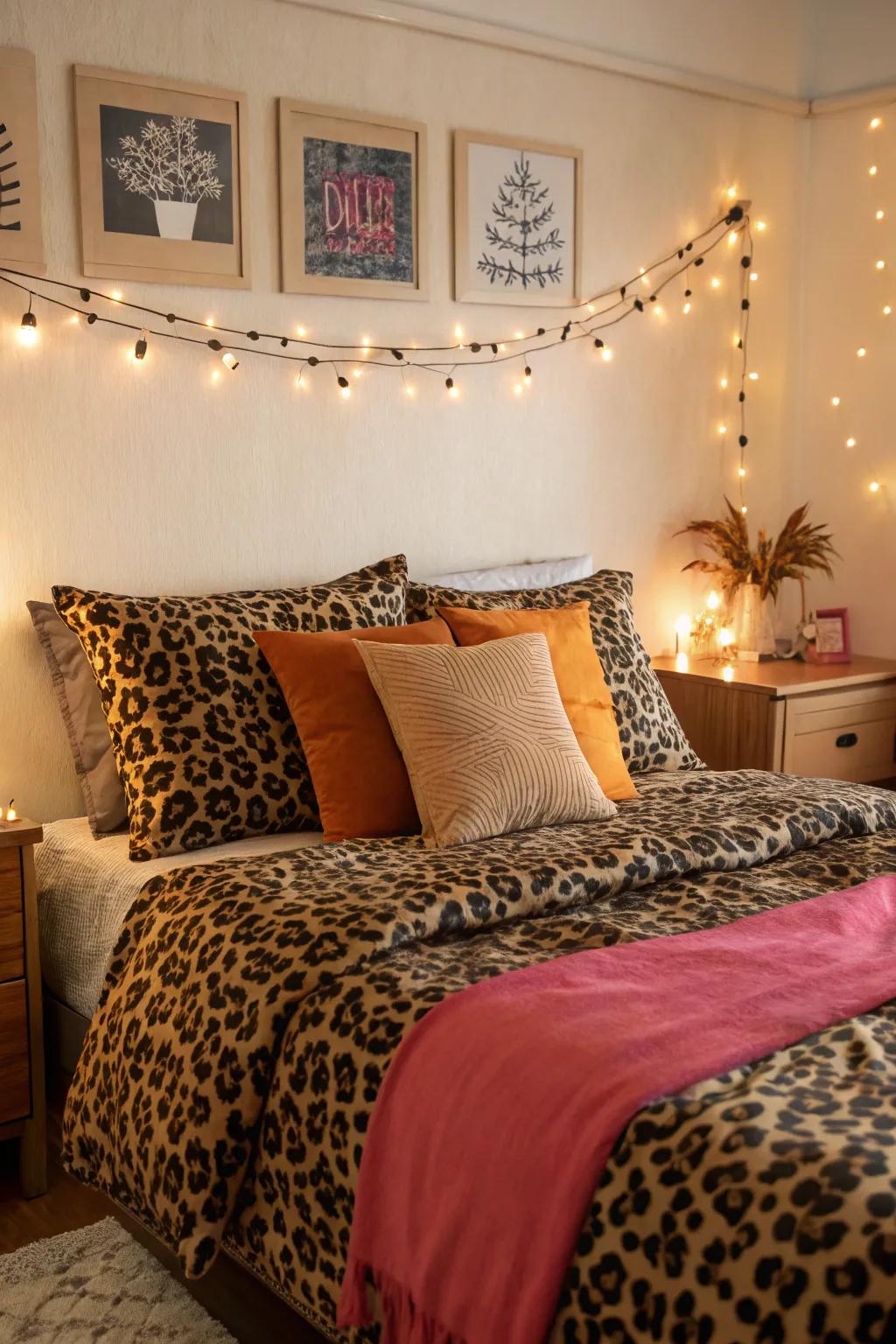 Leopard print bedding brings a touch of the exotic to your sleep space.