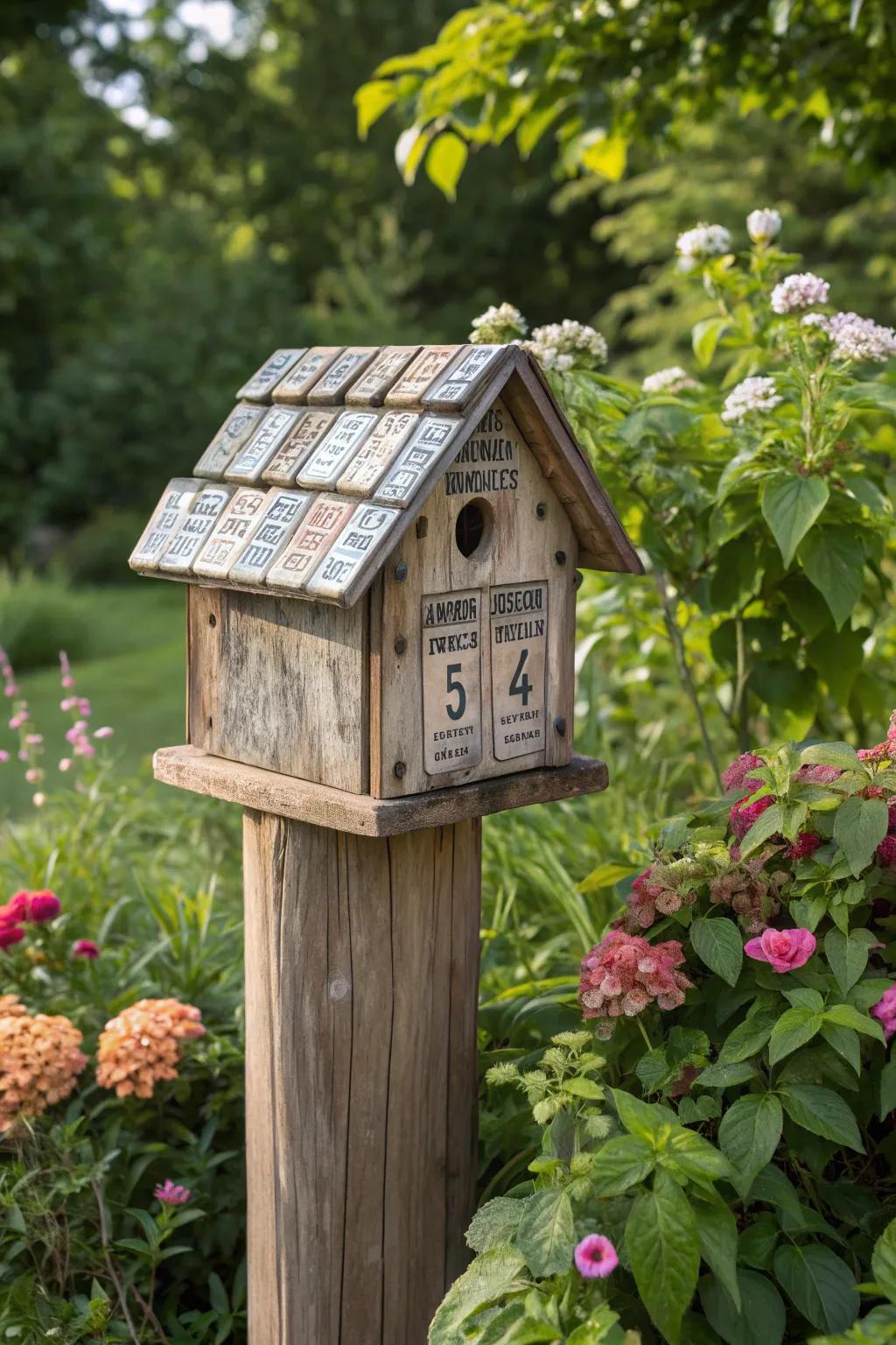 A cozy birdhouse with a vintage flair for your garden.