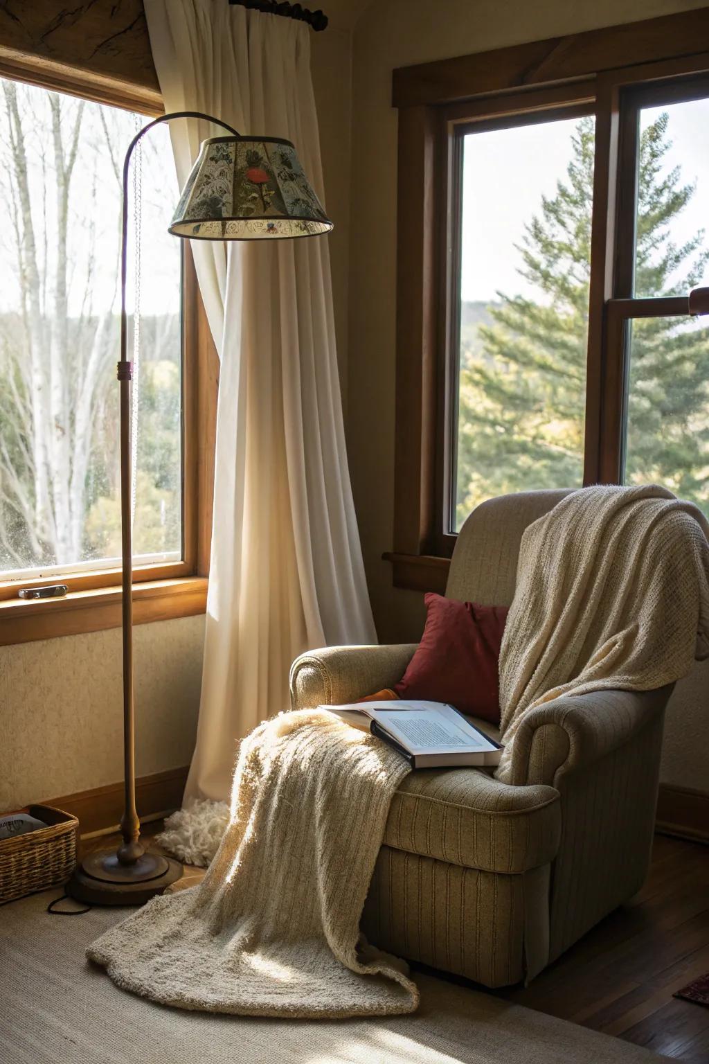 Find peace and quiet in a cozy reading corner.