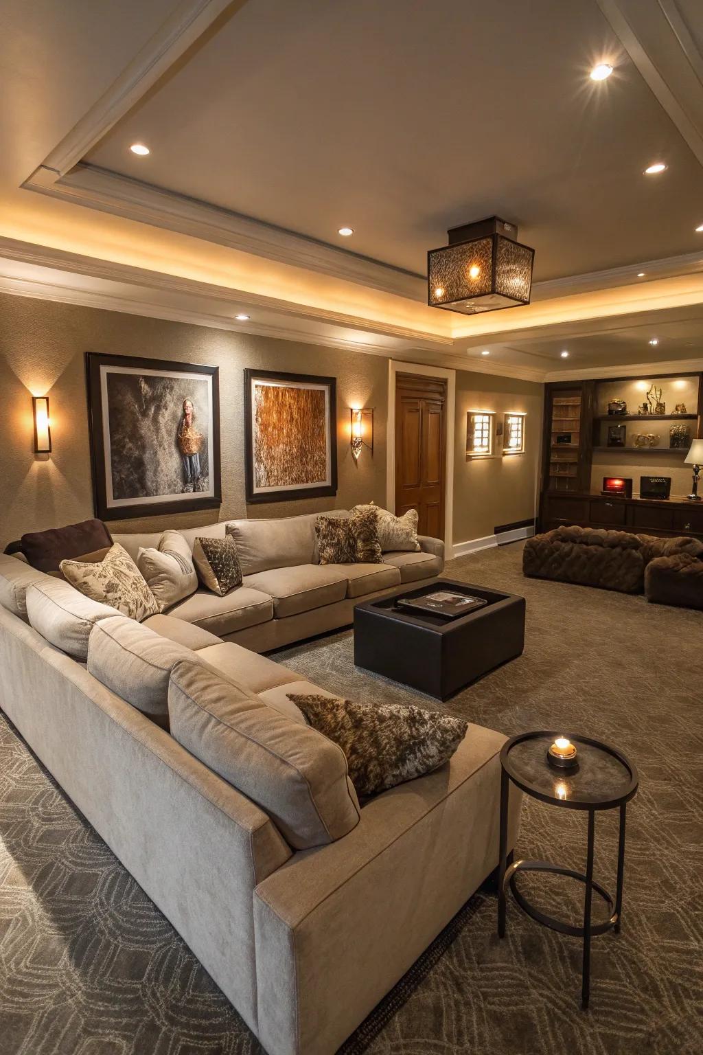 A sectional sofa defines space and adds plenty of seating.