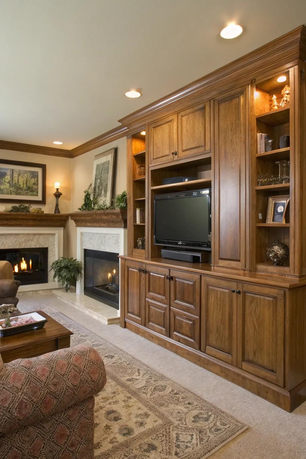 Built-in cabinets offer a seamless blend of style and function.