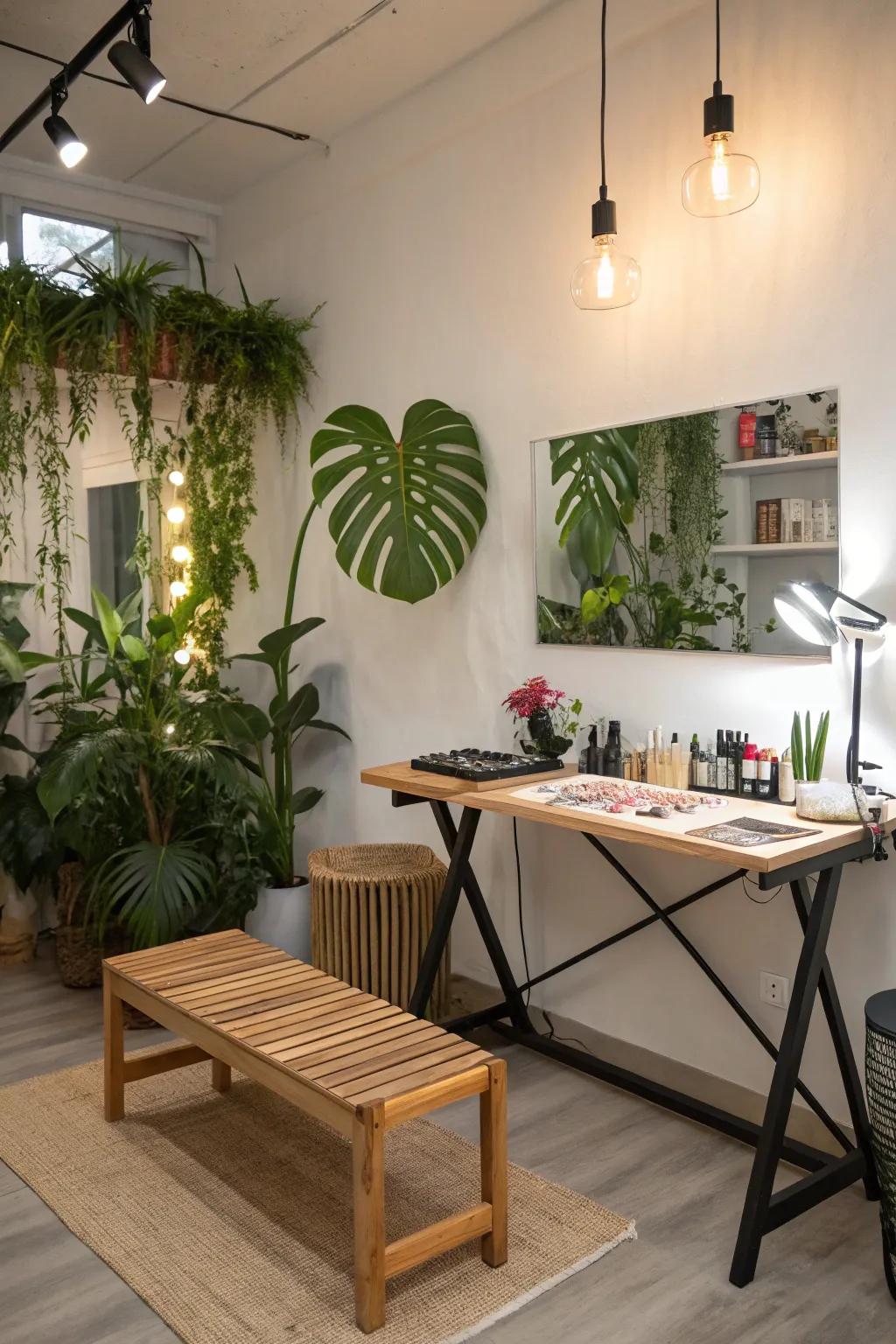 A cozy and creative makeup corner.