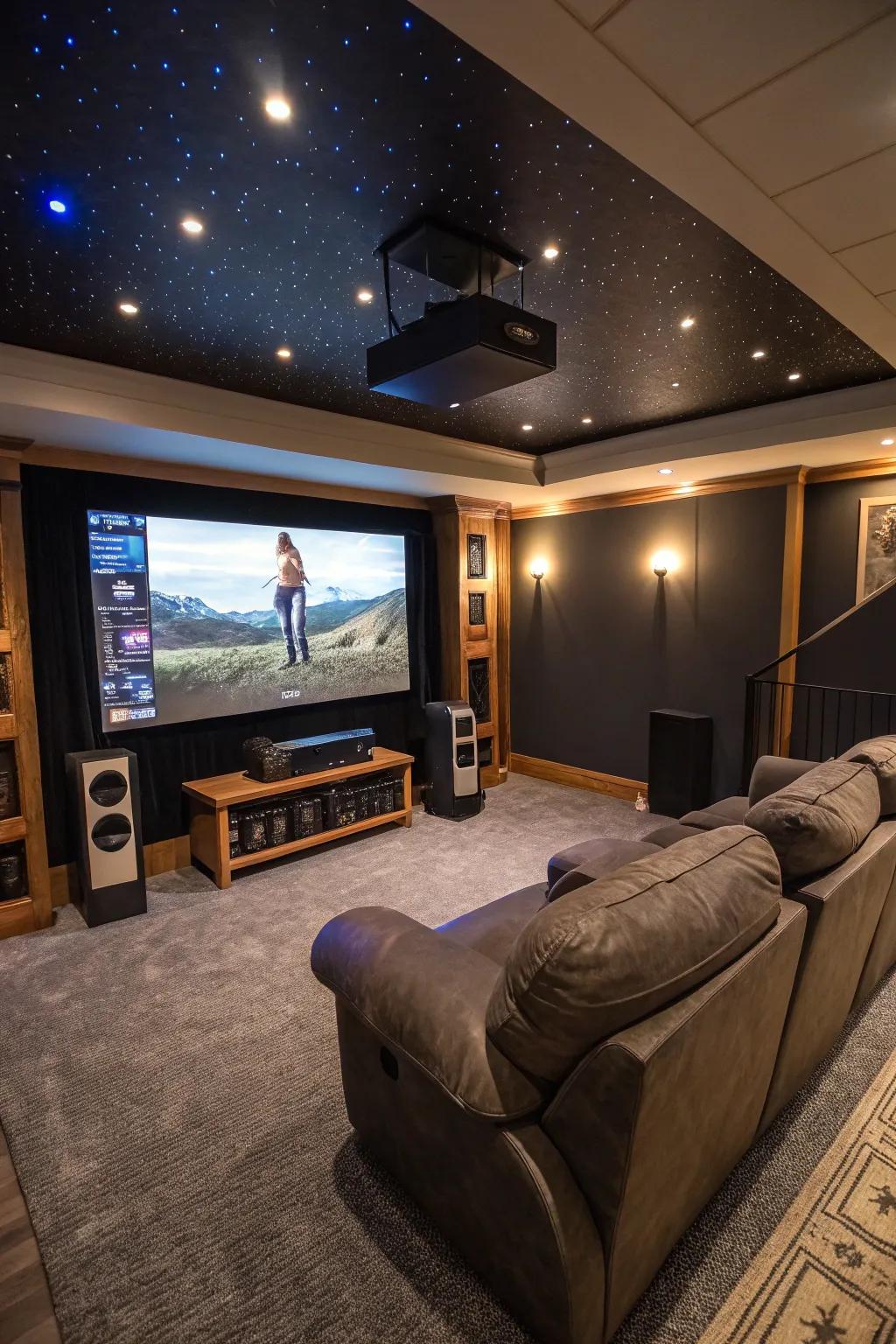 Create a cinematic experience at home with a well-equipped theater setup.