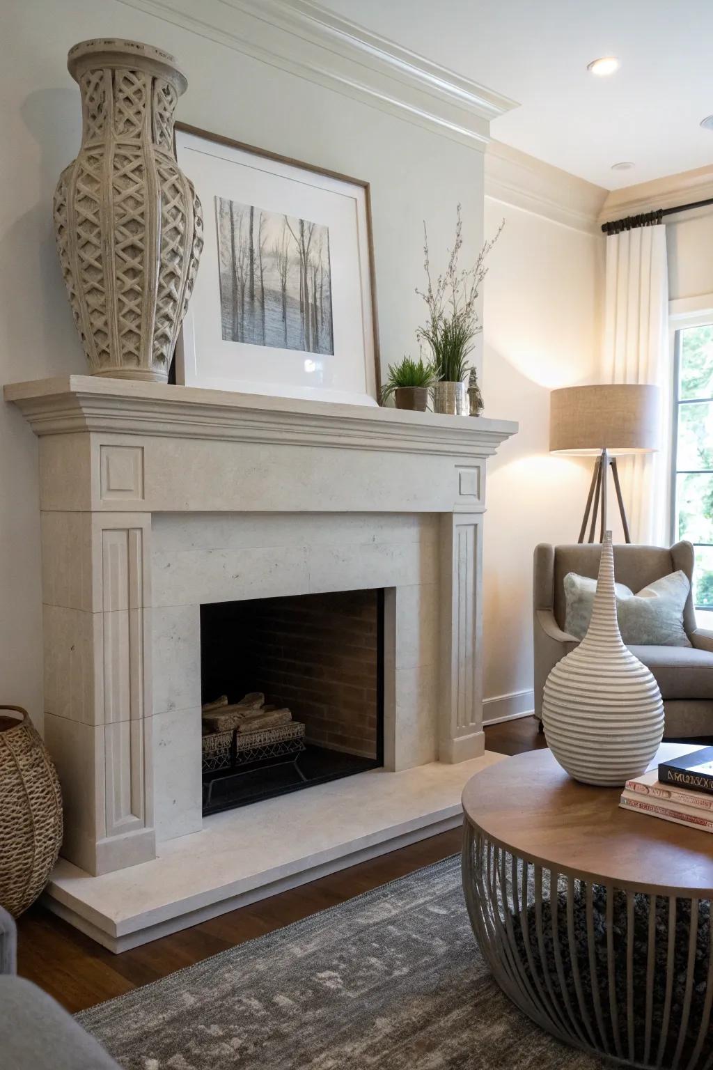 Less is more with a minimalist mantel design.