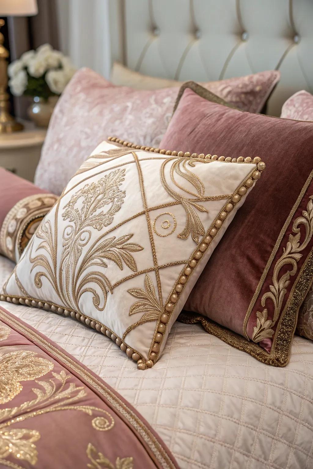 Velvet and silk fabrics add a touch of luxury and comfort to your bedroom.