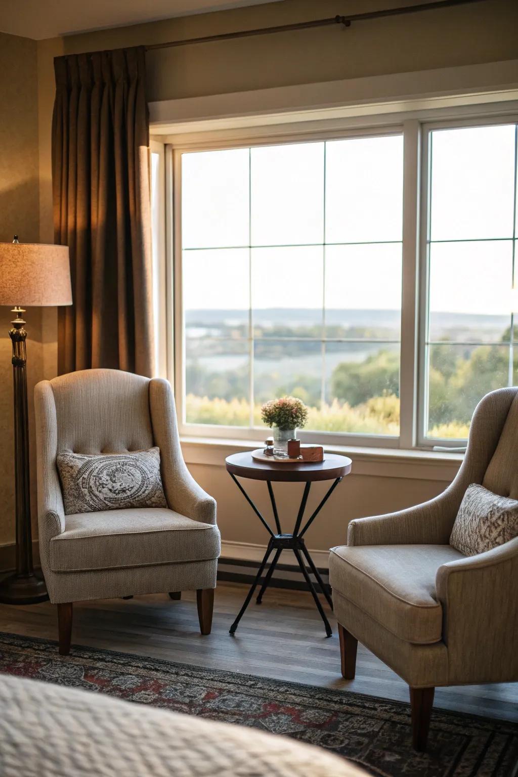 A master suite enhanced with a peaceful sitting area.