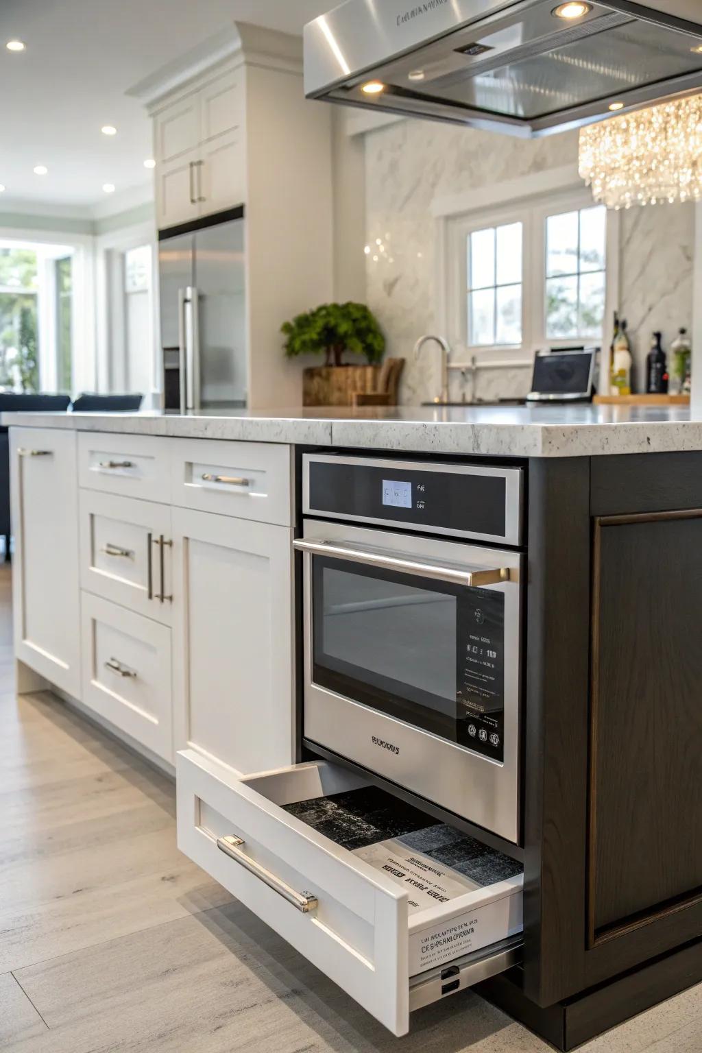 A microwave drawer in your island blends functionality with contemporary design.