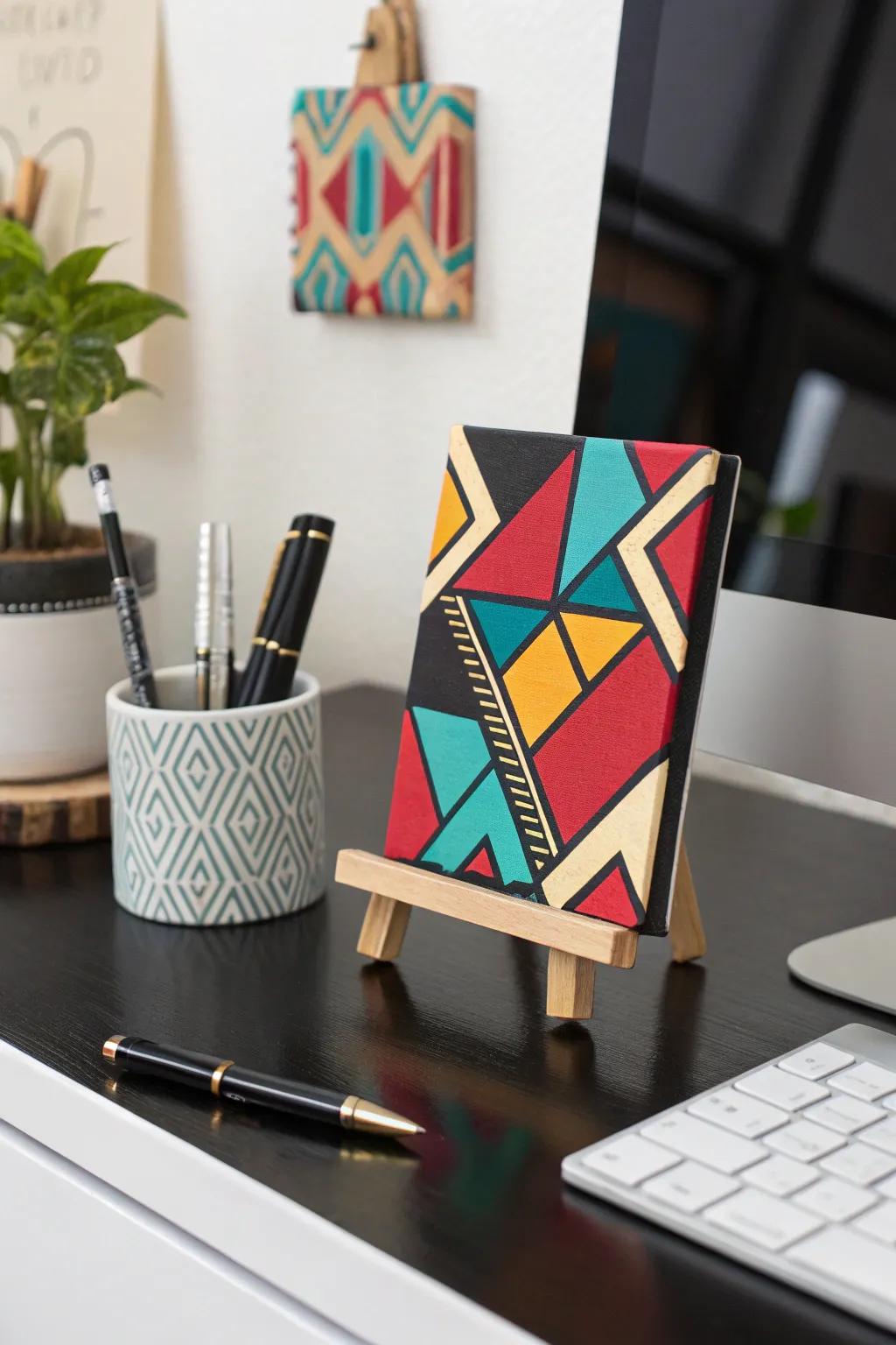 Geometric mini art providing a pop of style to my workspace.