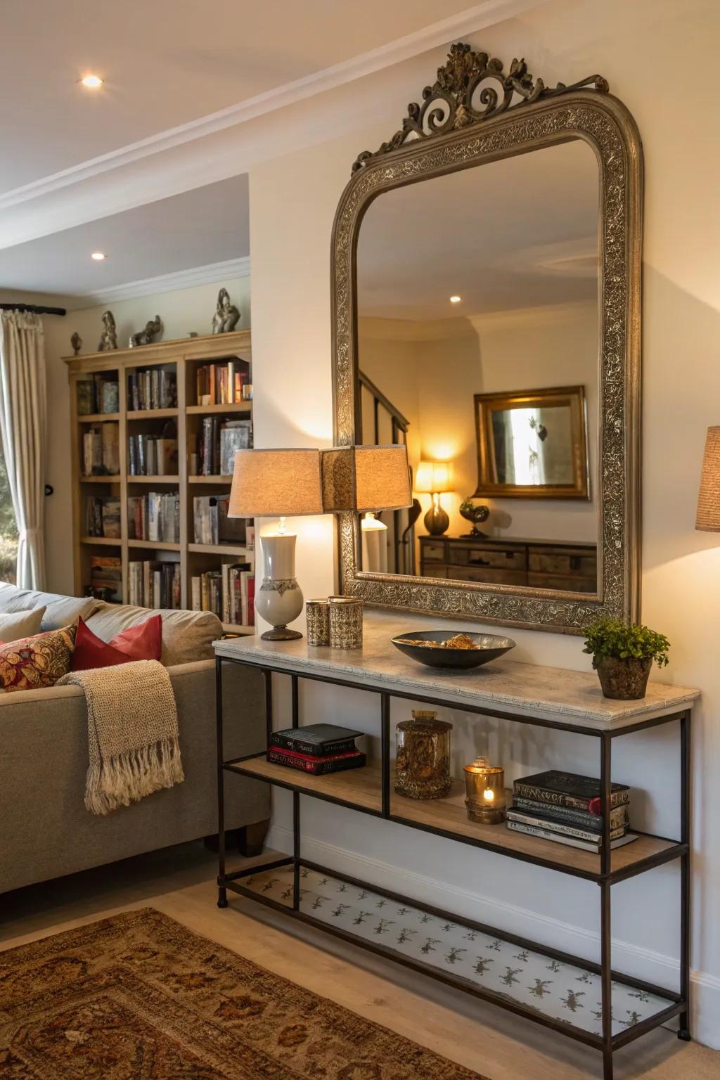 Vintage charm meets modern elegance in this entryway.