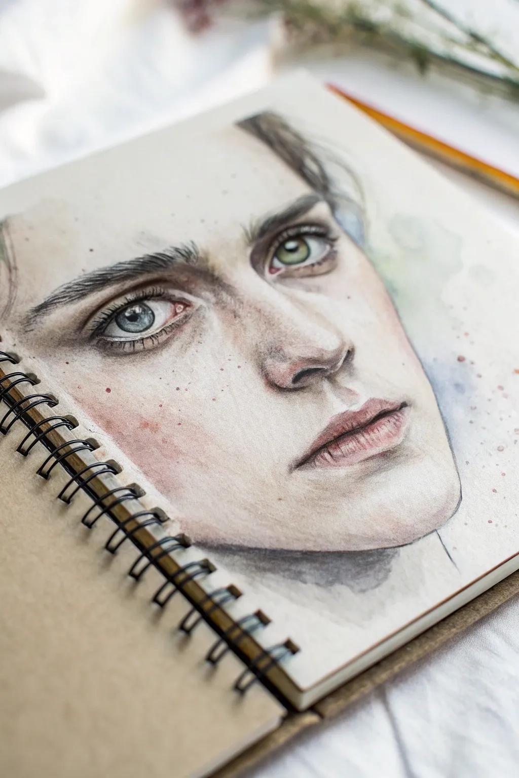 Capture the soul with expressive faces in your sketchbook, where graphite meets watercolor magic.