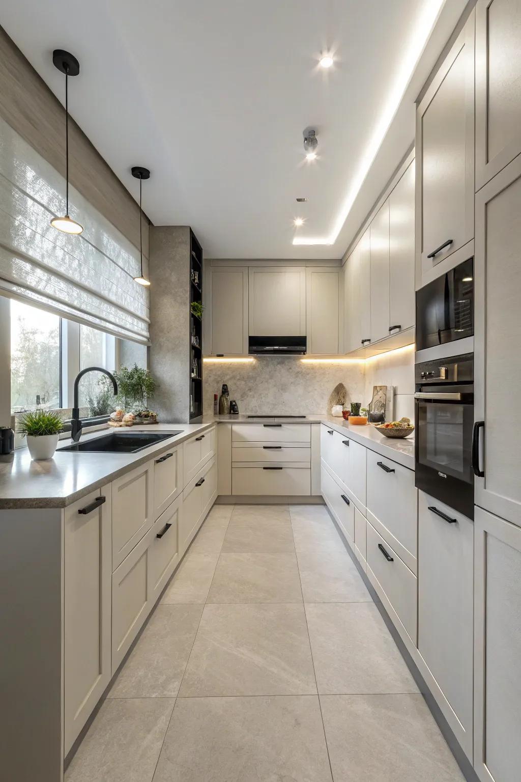 Minimalist cabinetry enhances kitchen space with elegance and functionality.