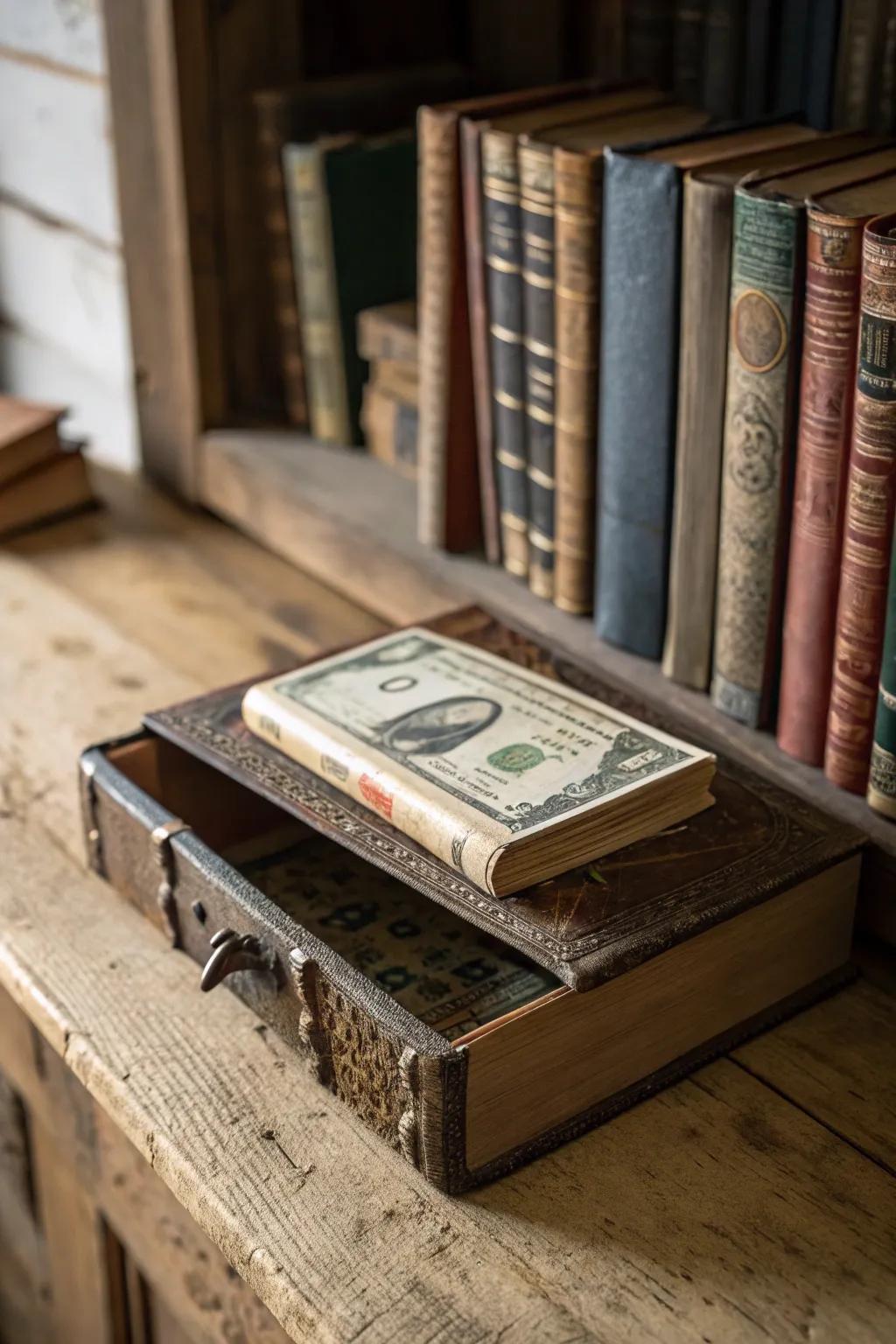 A vintage book money box is a charming way to gift cash.