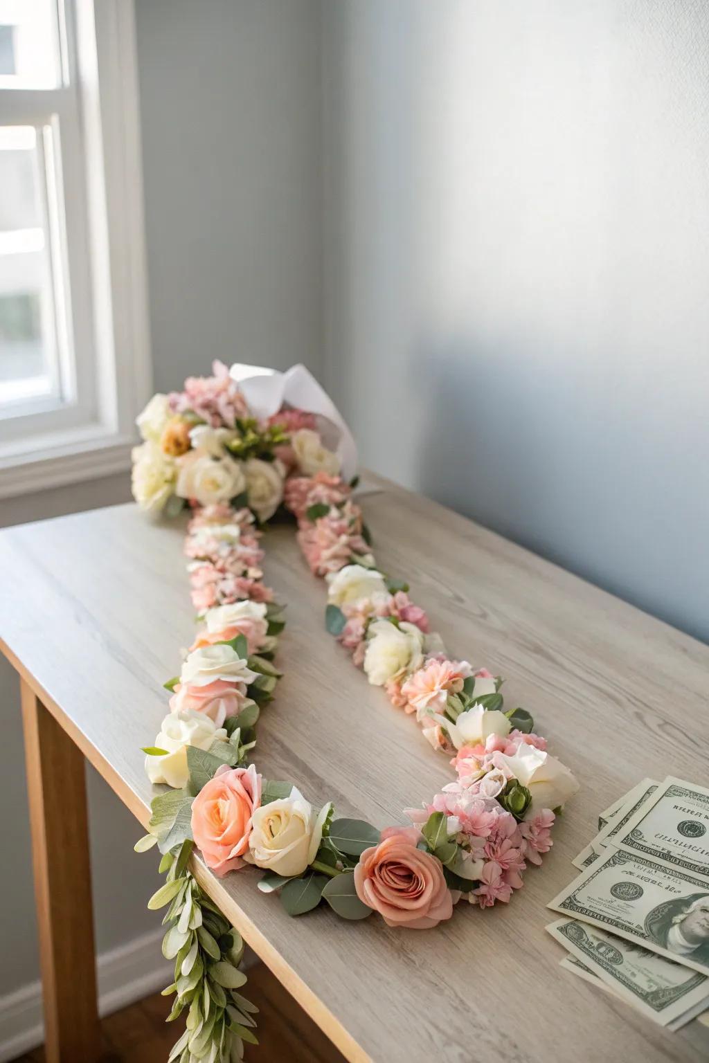 Elevate your gift-giving with a floral money lei — where elegance meets practicality.