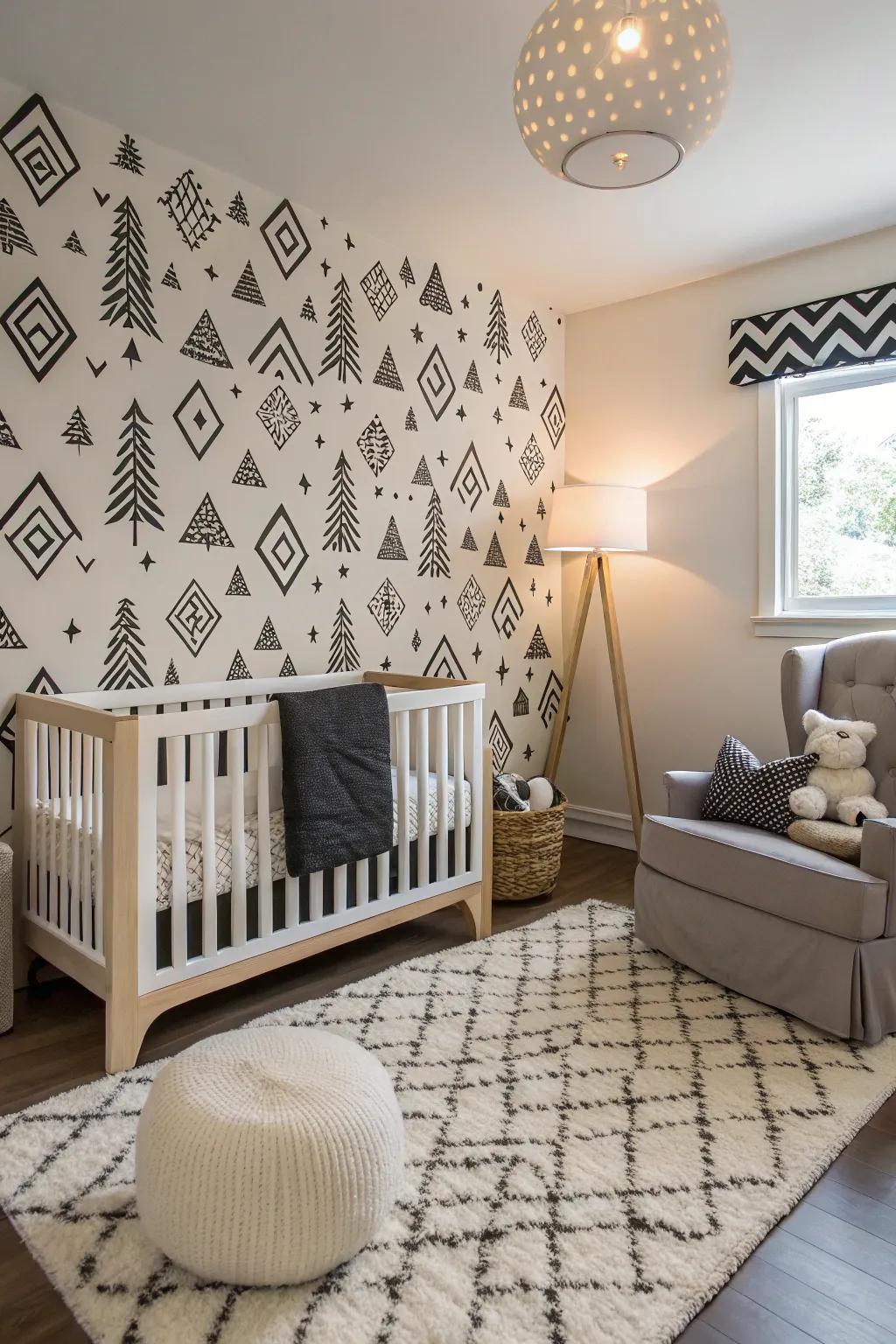 Black and white patterns add dynamic style to the nursery.