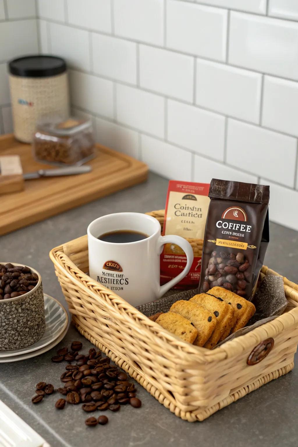 Delight a coffee-loving mom with a basket full of morning essentials.