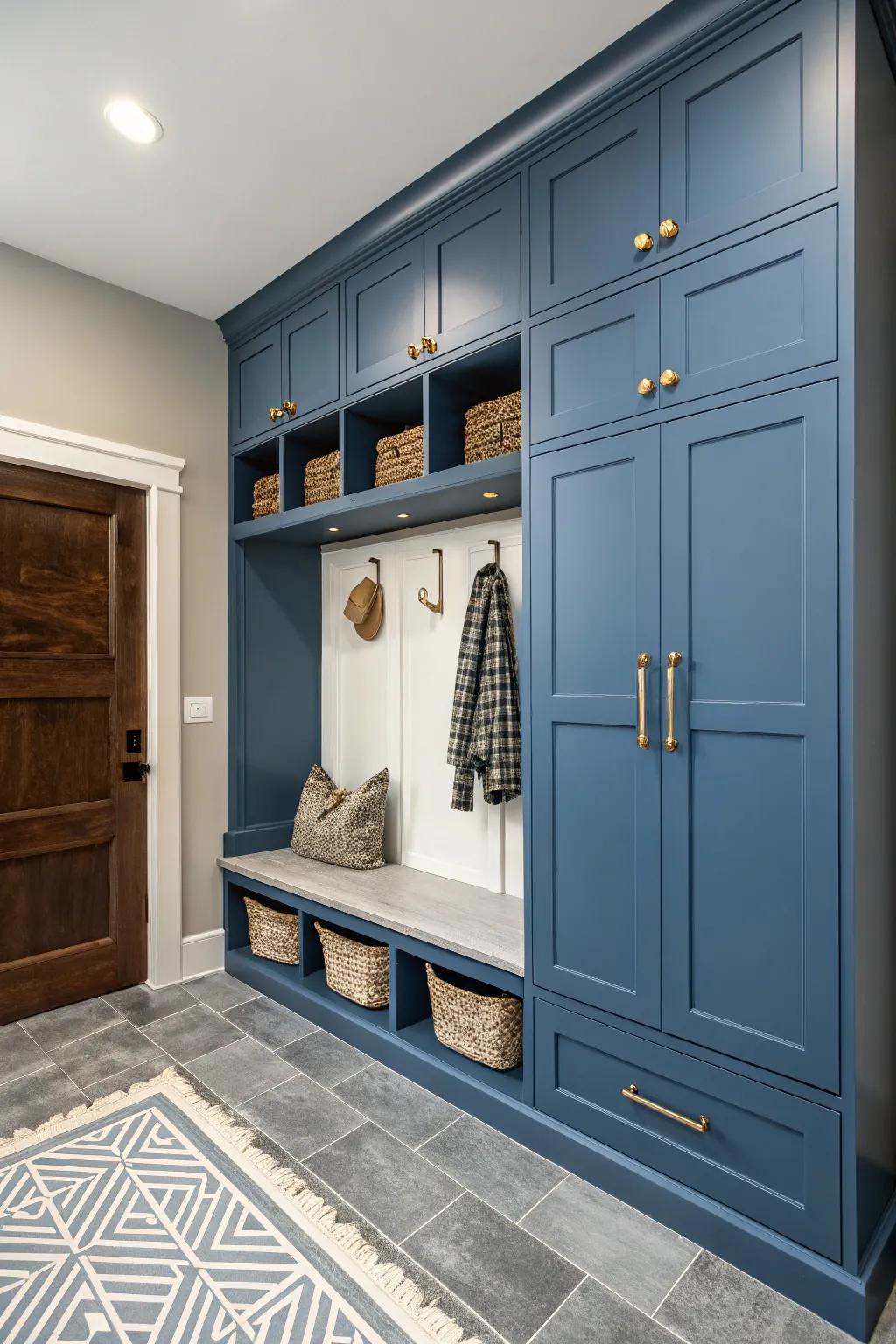 A bold color choice can transform your mudroom into a standout space.