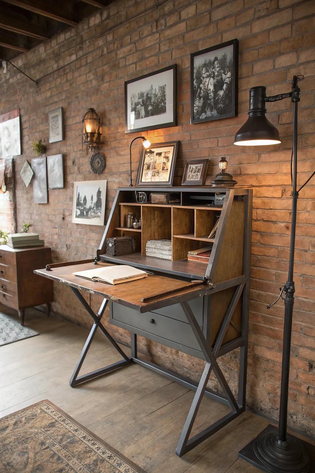 Bring the charm of an industrial loft into your workspace with this Murphy desk.