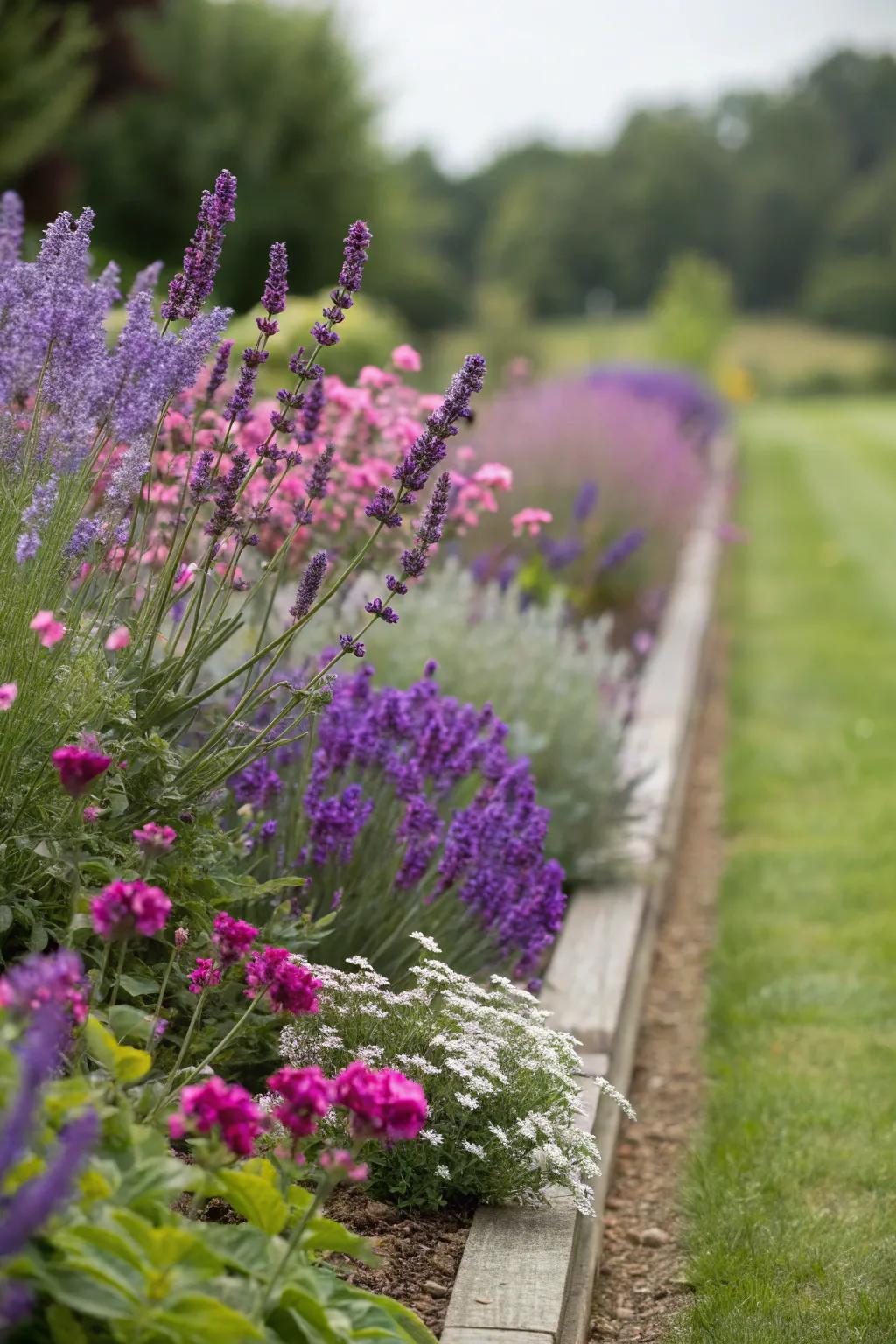 A mix of perennials offers year-round interest in a narrow flower bed.