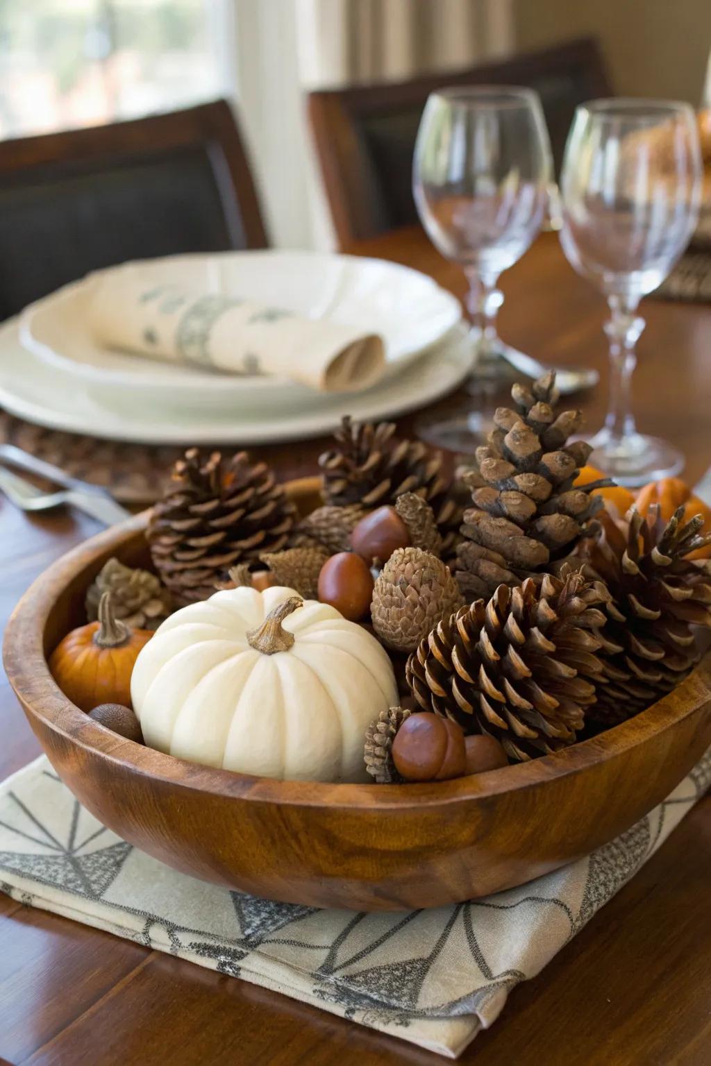 Create a natural centerpiece using elements from the great outdoors for a rustic November touch.