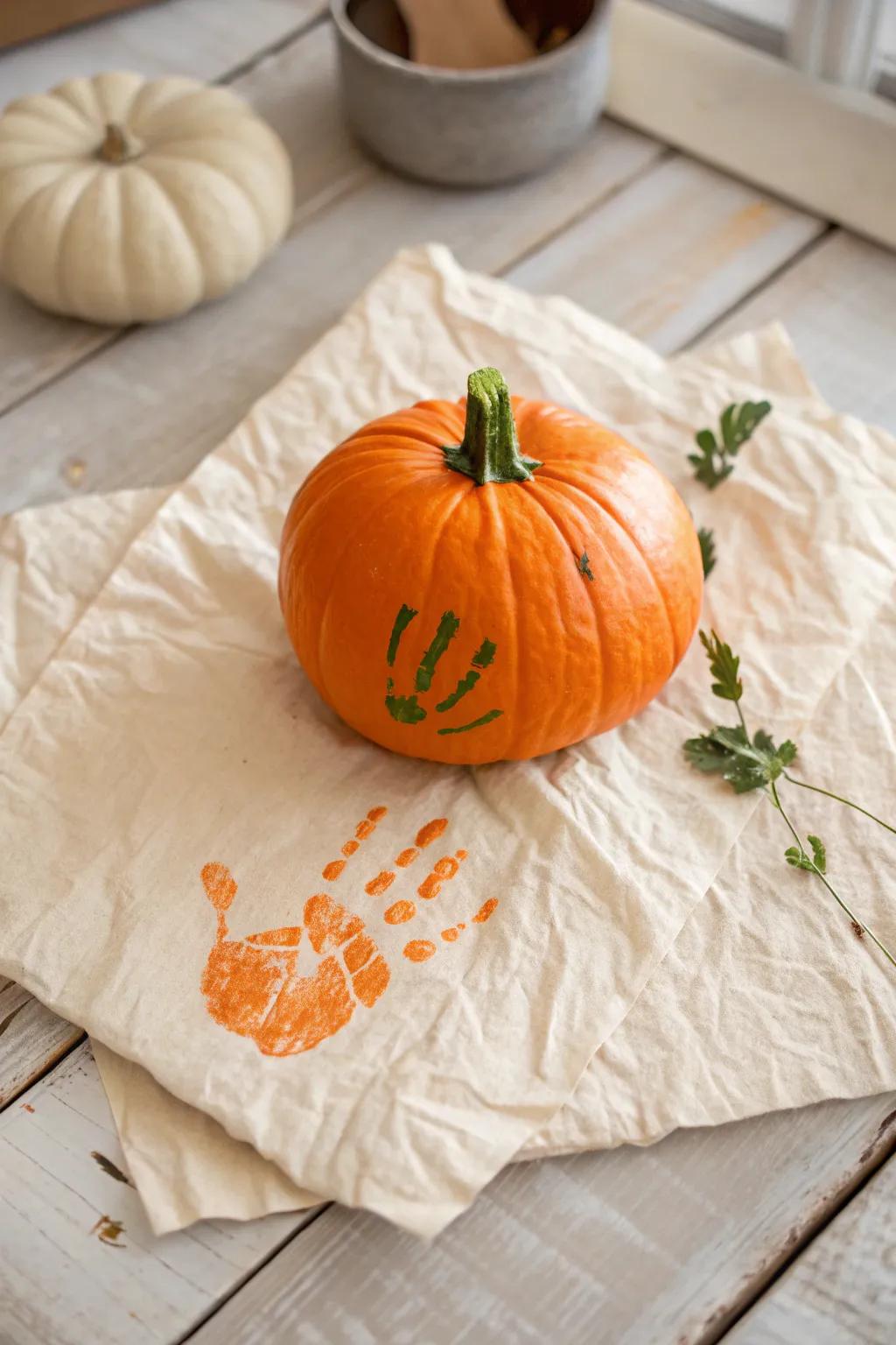 Capture the essence of autumn with these adorable handprint pumpkins – a perfect blend of creativity and cherished memories.