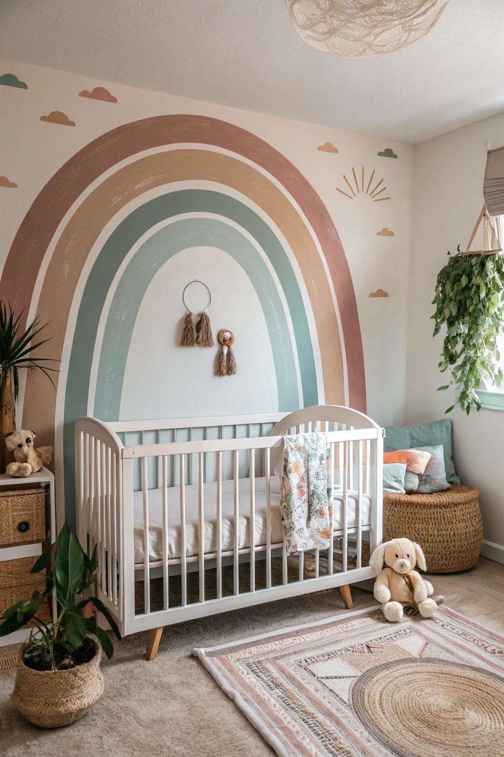 A painted arch accent wall creating a soft, inviting focal point for the nursery.