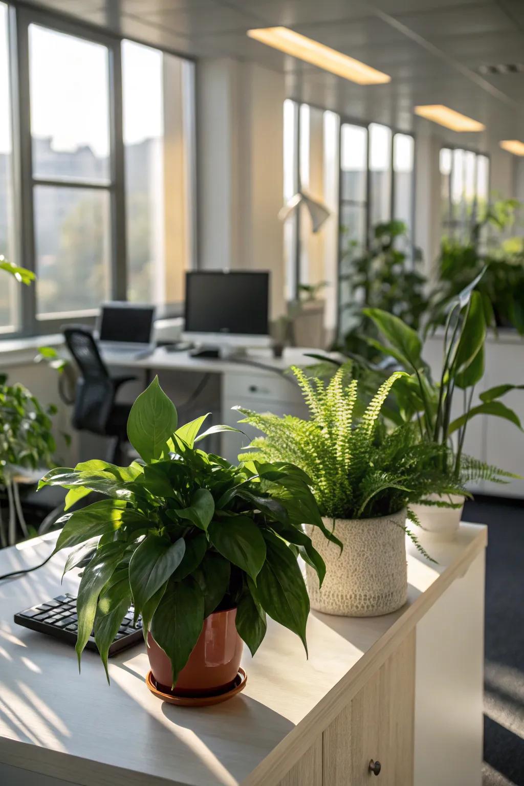 Greenery adds a refreshing element to your workspace.