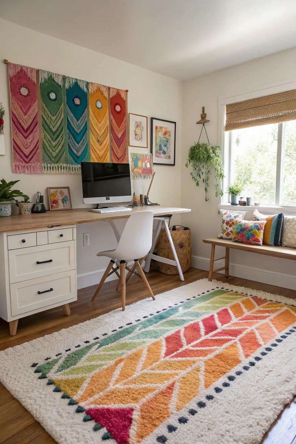 A vibrant home office with colorful accents that inspire creativity.