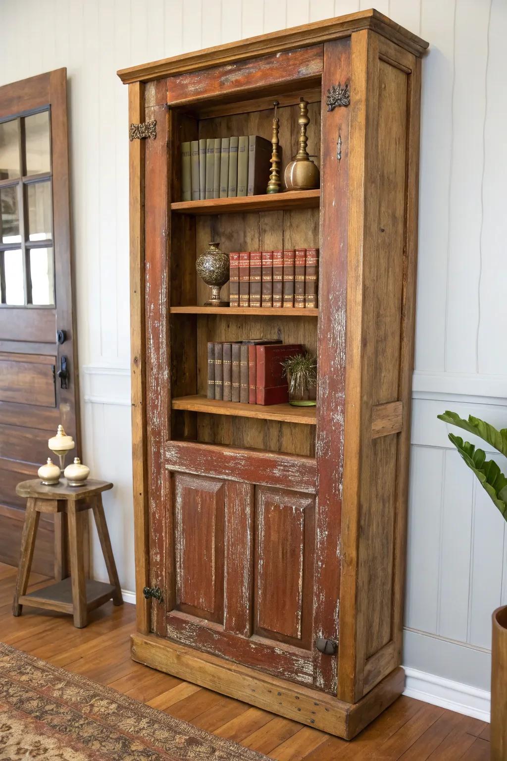 Transform history into your personal library with this vintage door bookshelf.