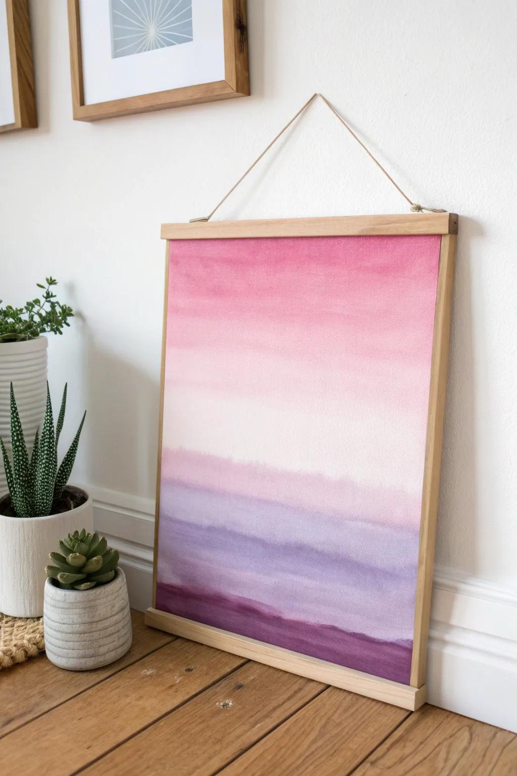 Embrace the serene beauty of a pink sunset with this minimalist ombre canvas, perfect for adding warmth and charm to your space.