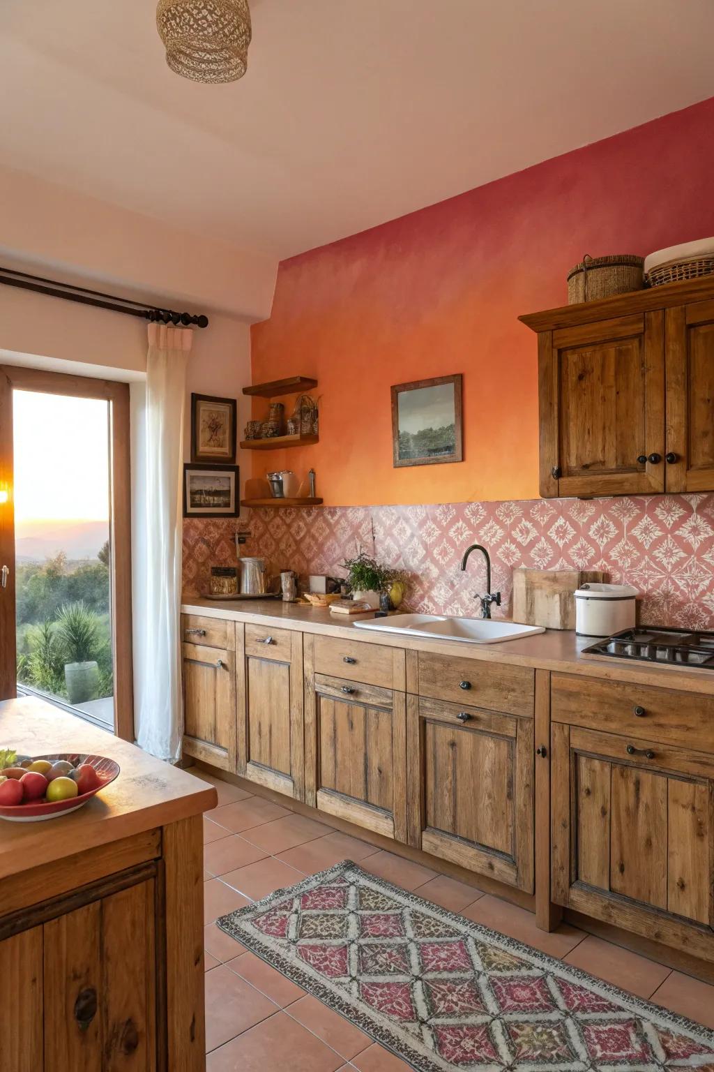 Capture the beauty of a sunset right in your kitchen with warm ombre tones.