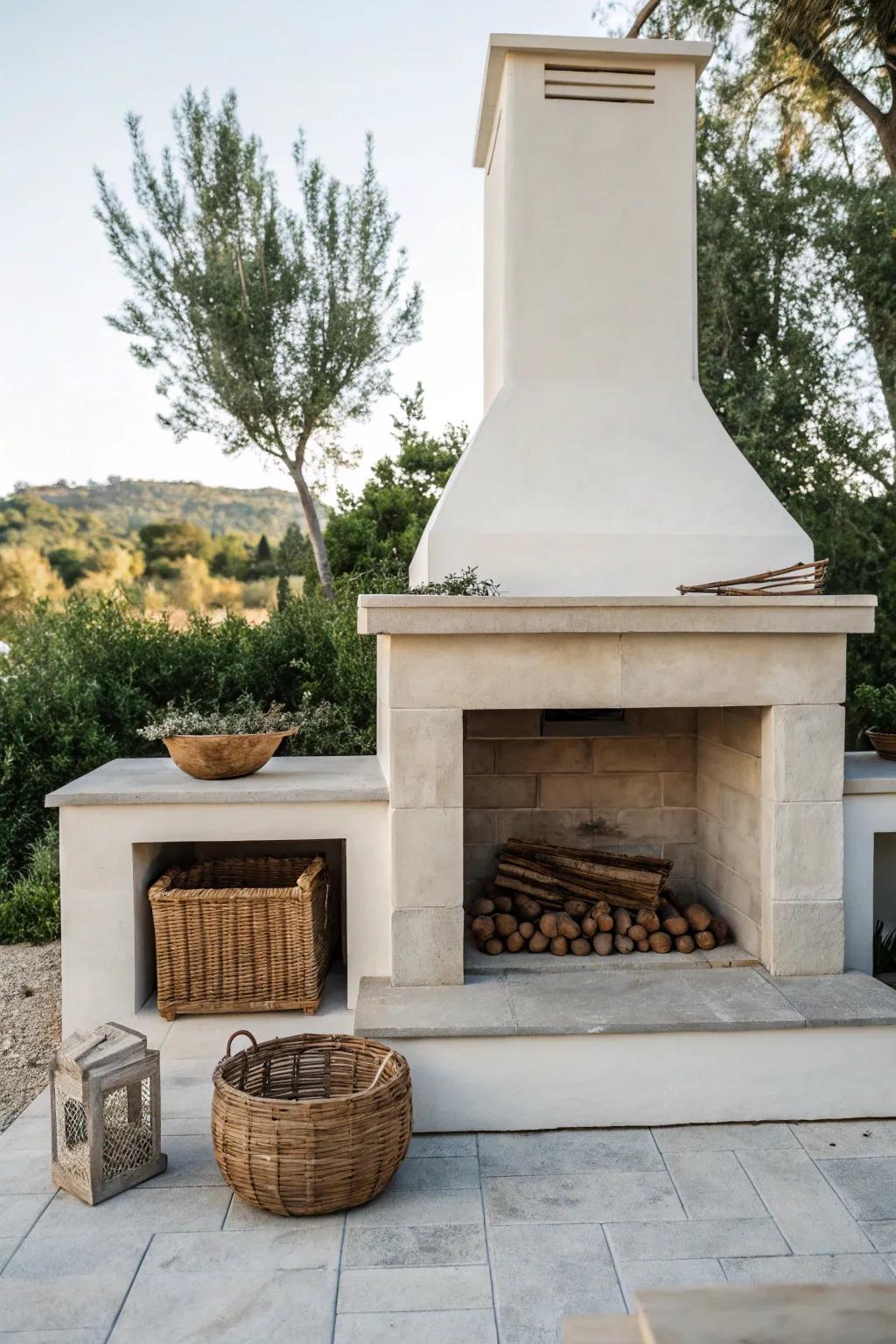 A minimalist stone mantel with understated decor.