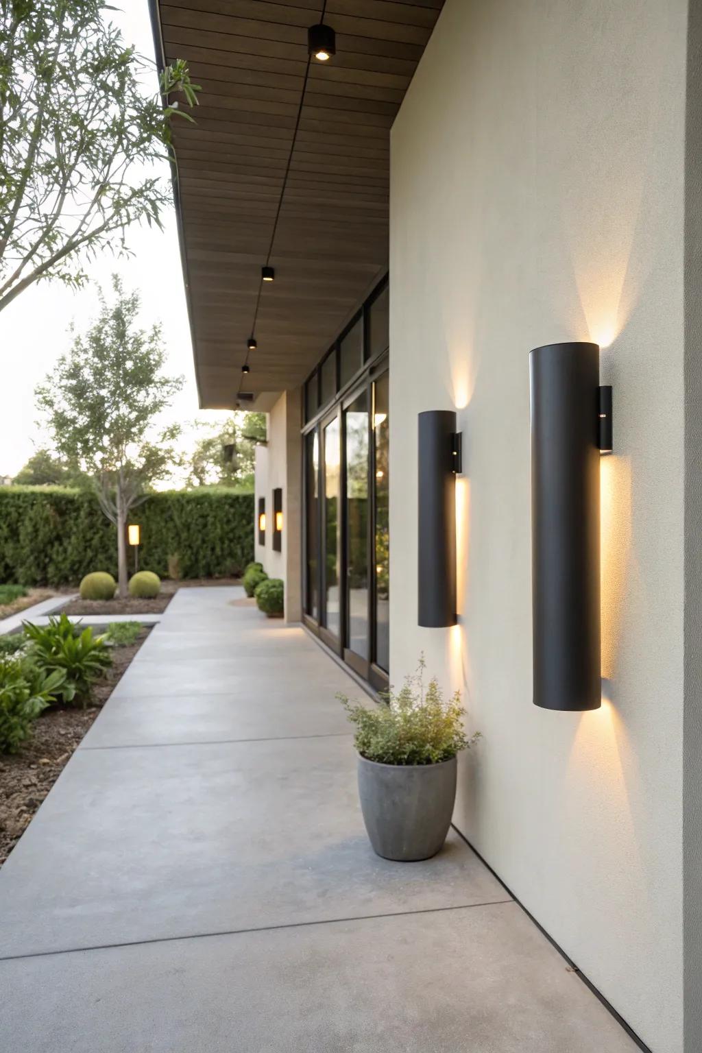 Modern cylinder sconces offer a sleek look for contemporary homes.