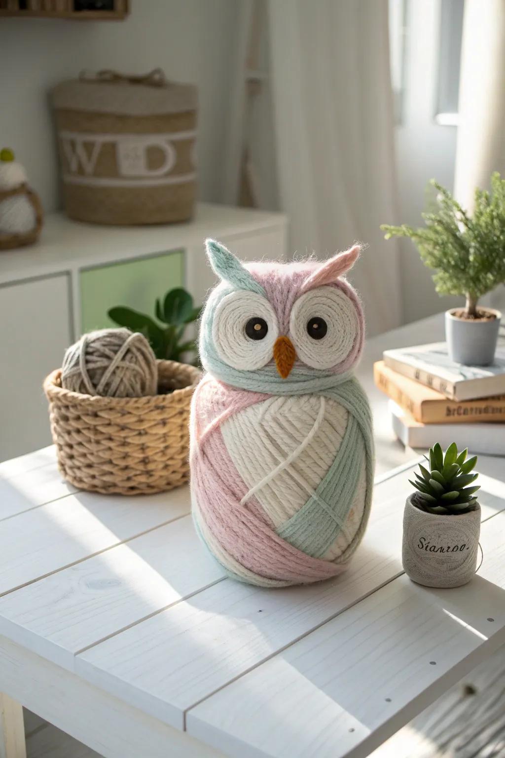 Embrace the charm of DIY with this whimsical yarn-wrapped owl, a perfect blend of simplicity and artistry for your minimalist decor.