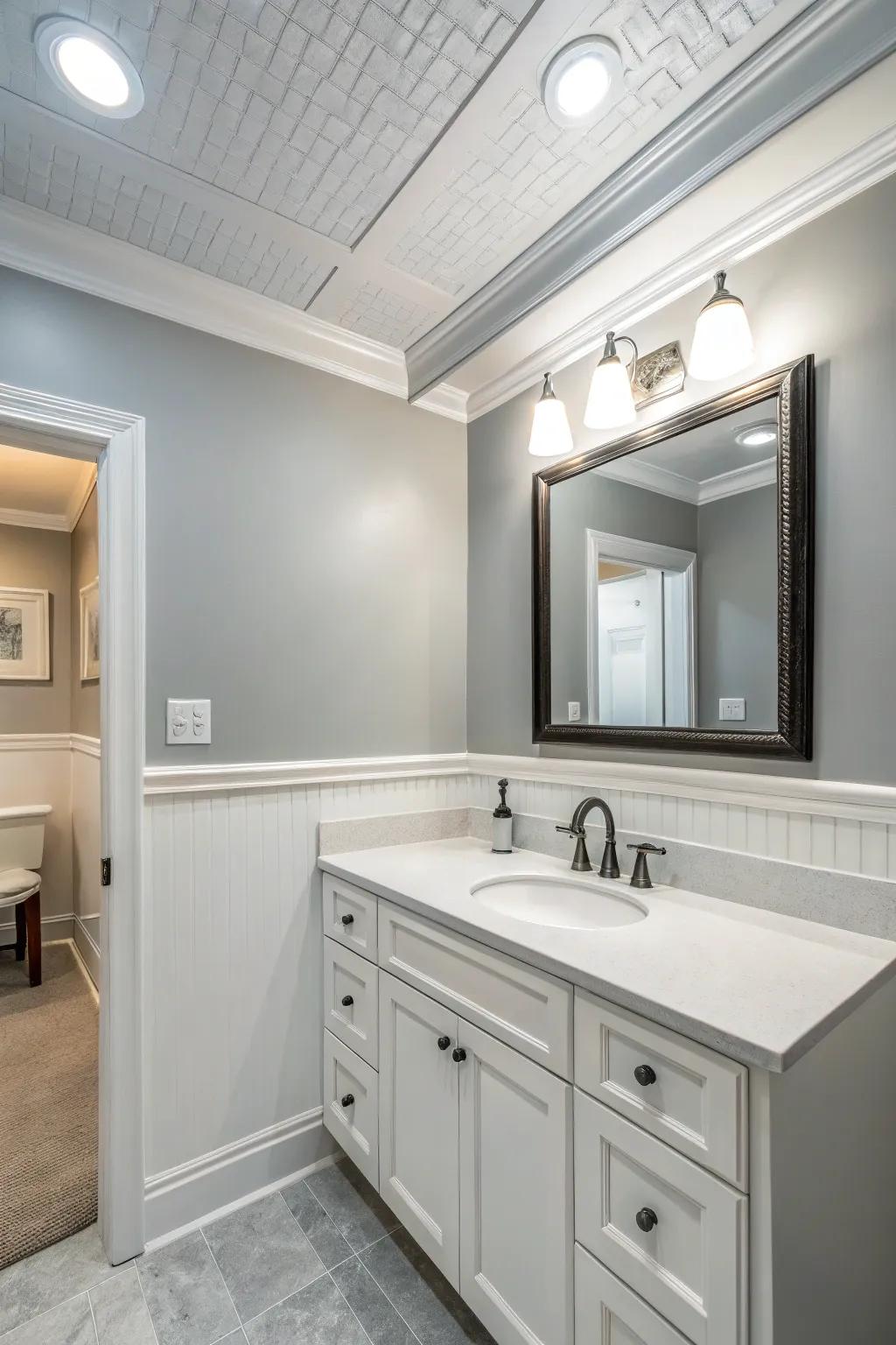 A unified color scheme can make your bathroom appear more spacious.