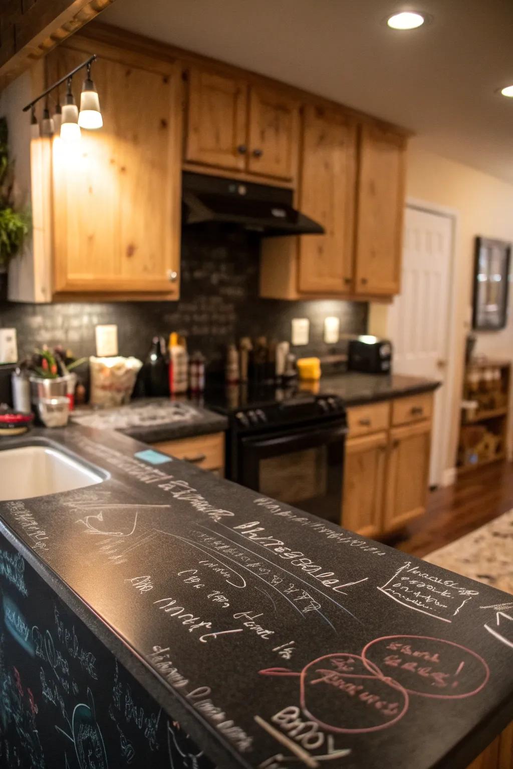 Chalkboard countertops add a playful and practical touch to any kitchen.