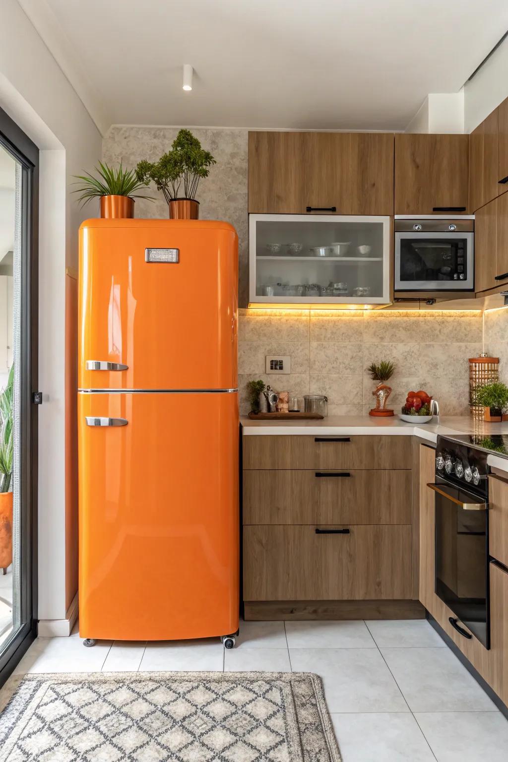 A bold color choice can make your fridge the star of your kitchen.