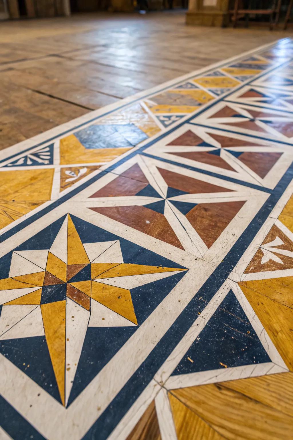 Transform your OSB floor into a geometric masterpiece with bold patterns and vibrant contrasts.