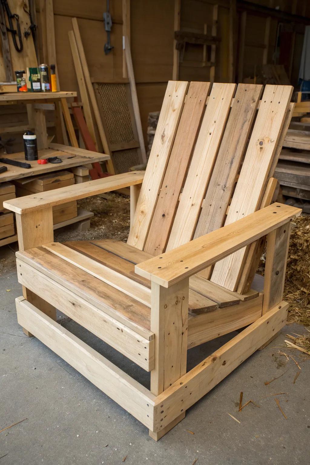 Elevate your relaxation with this handcrafted two-tiered lounge chair, where rustic charm meets modern design.