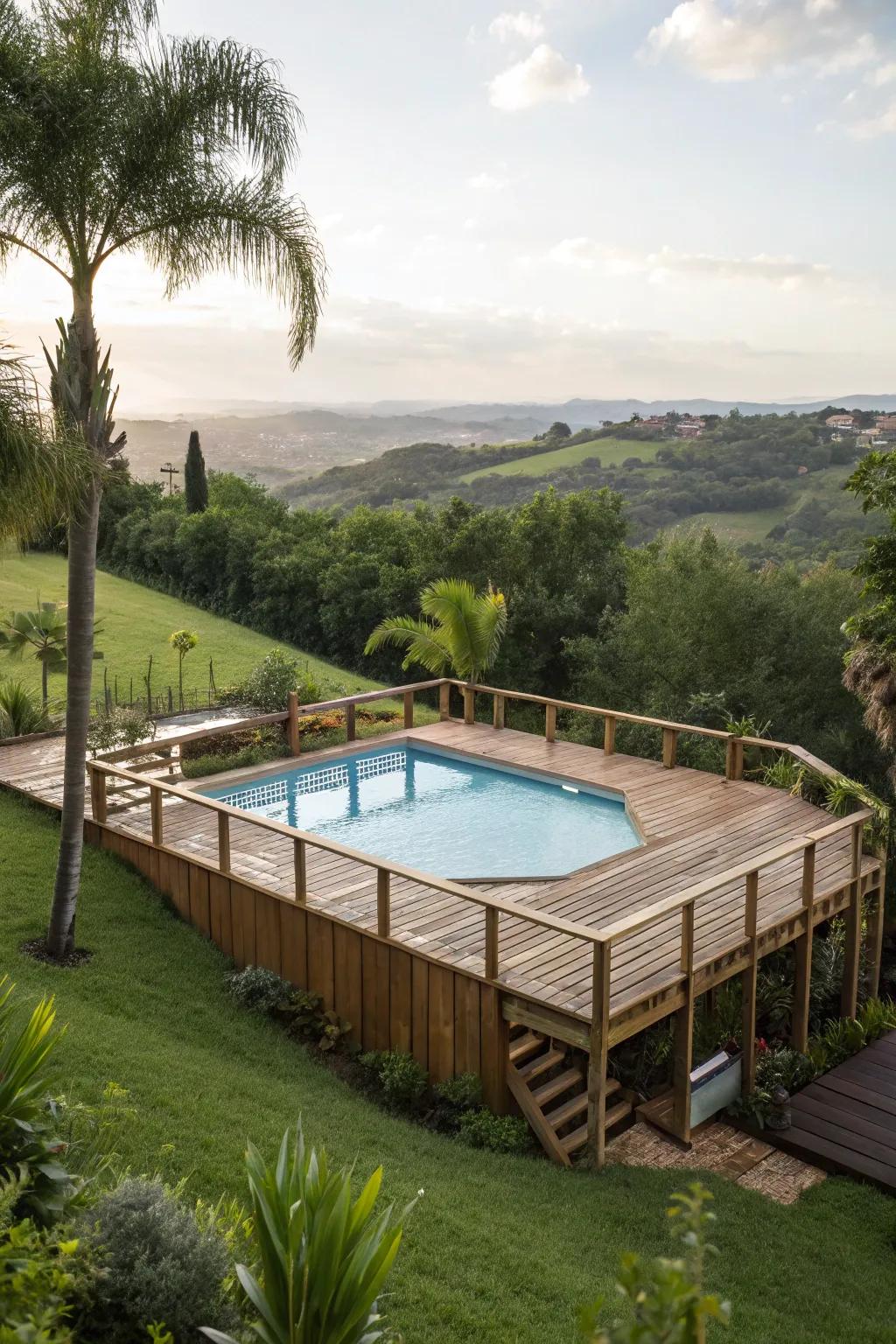 An elevated deck offers a stunning view of your surroundings.