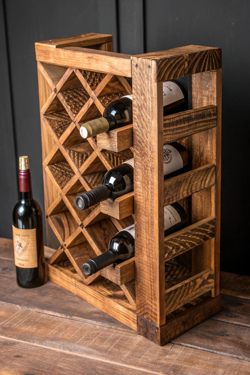 Elevate your space with a rustic pallet wood wine rack – a perfect blend of functionality and craftsmanship.
