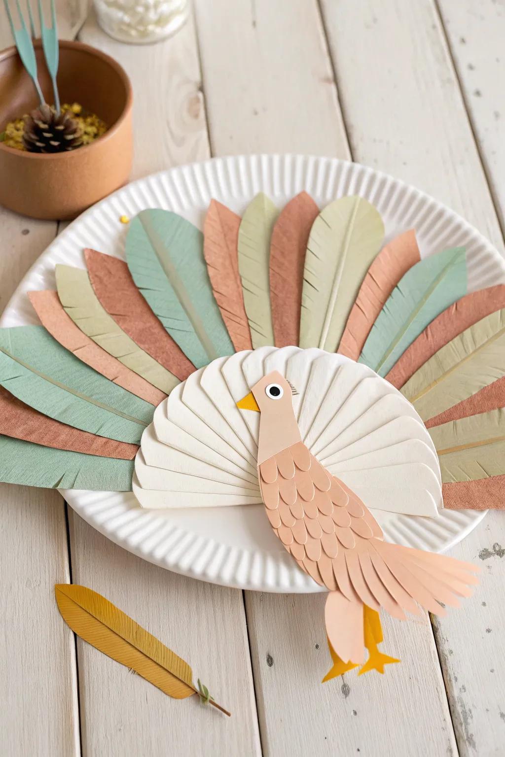 Elevate your decor with this charming paper plate turkey—where simplicity meets artistry.