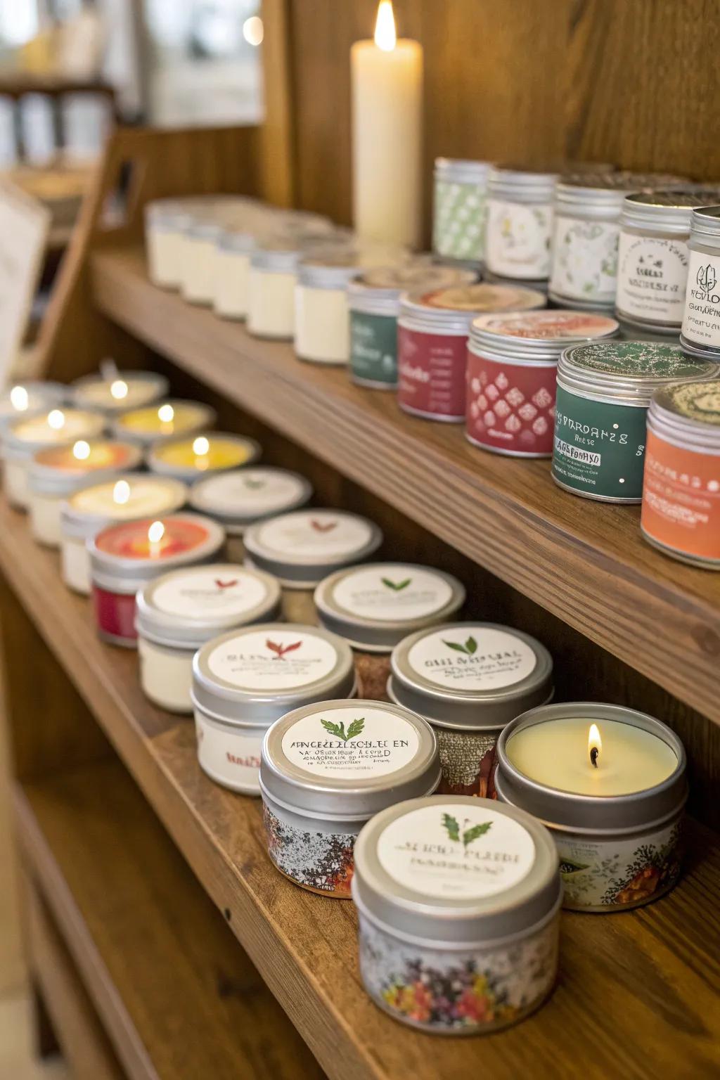 Personalized candles offer warmth and fragrance as a party gift.