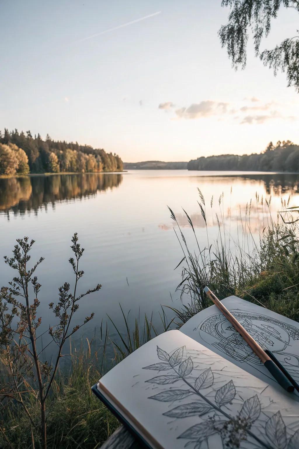 Embrace serenity with this tranquil lake reflection, where nature's elegance meets minimalist artistry.